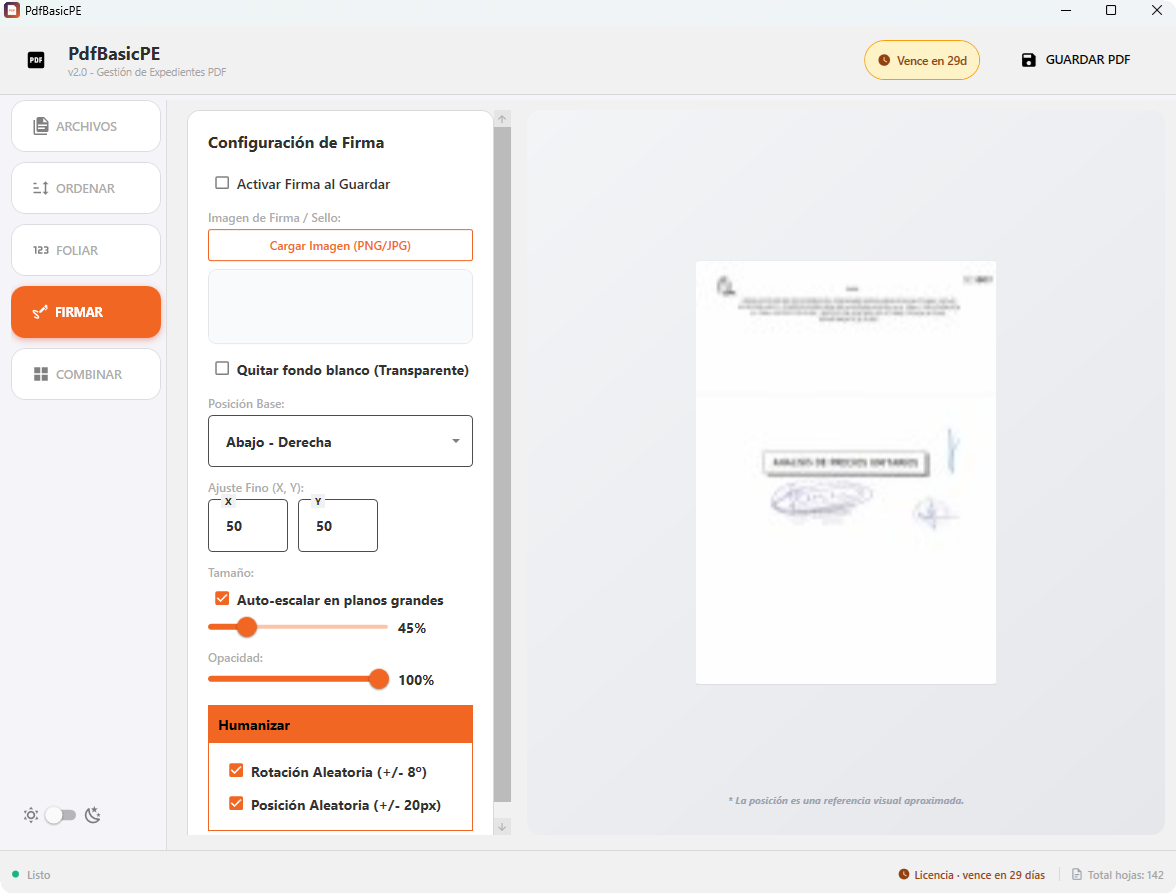 Configuracion de firma o sello con opcion Humanizar