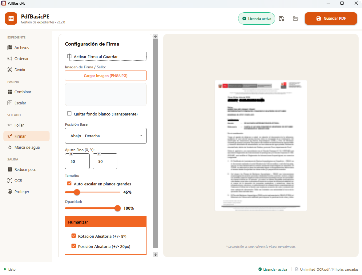 Configuracion de firma o sello con opcion Humanizar